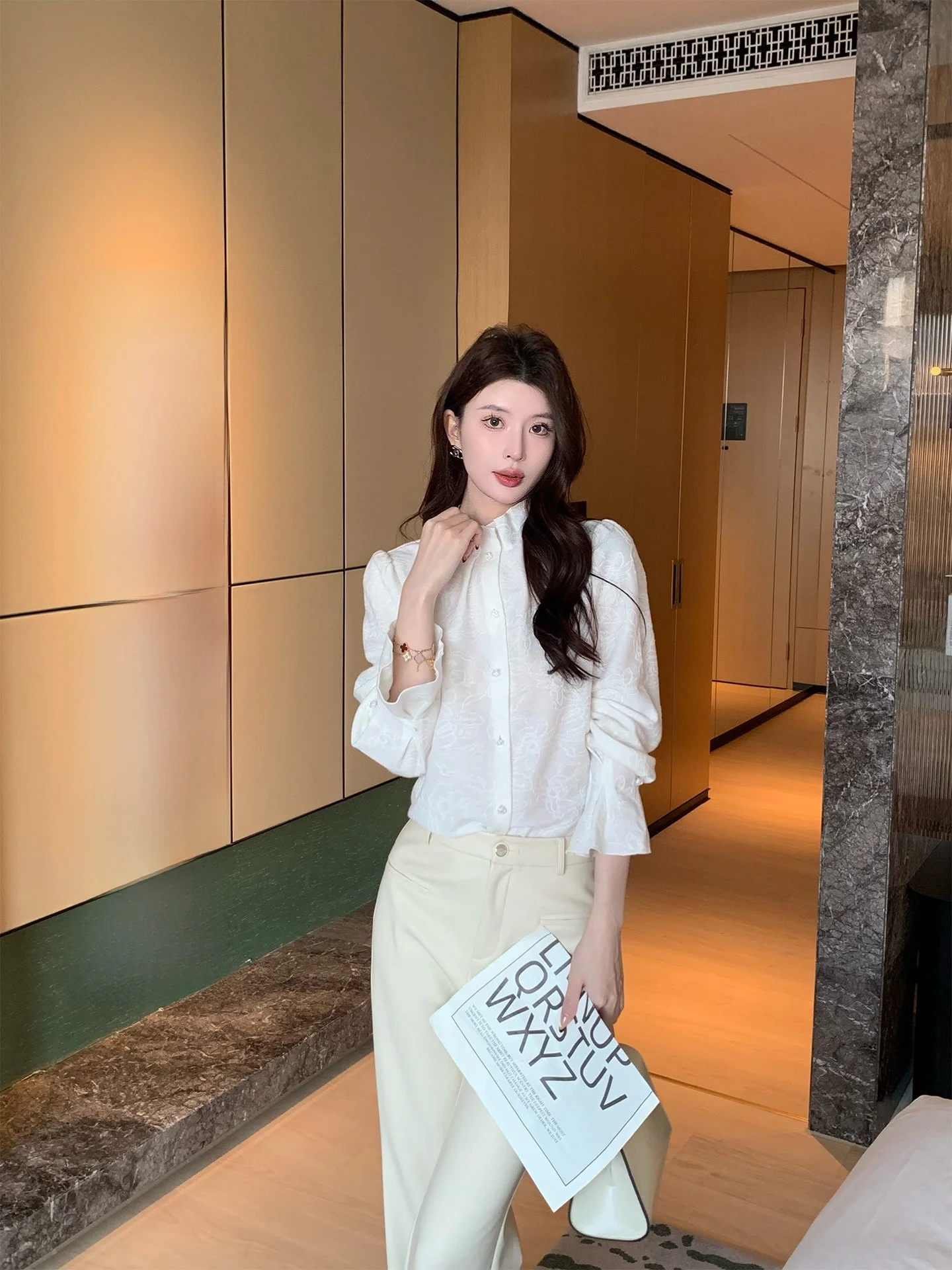 

Kun Total Women's Wool irt f High Collar Bell Sve Casual Sle Slimming Design Spring New Arrival Nylon Fabric