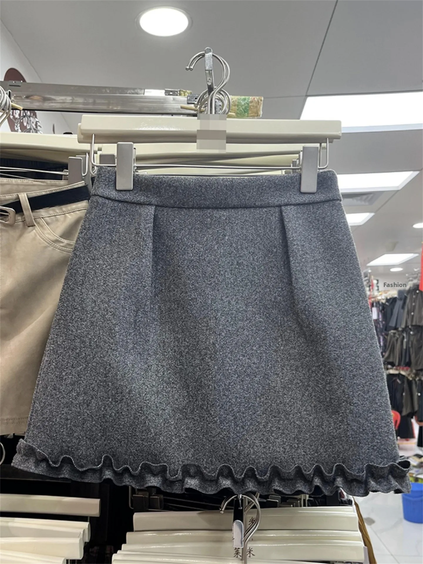 

Серая шерстяная короткая юбка-полусолнце с высокой талией, А-силуэт, с эффектом обертывания, для полных женщин, повседневный стиль, с текстурой под дерево