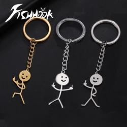 Funny Middle Finger Stickman Keychain School Bag Car Key Ring Trinket Gift For Men Woman Kid Child Stainless Steel Metal Jewelry