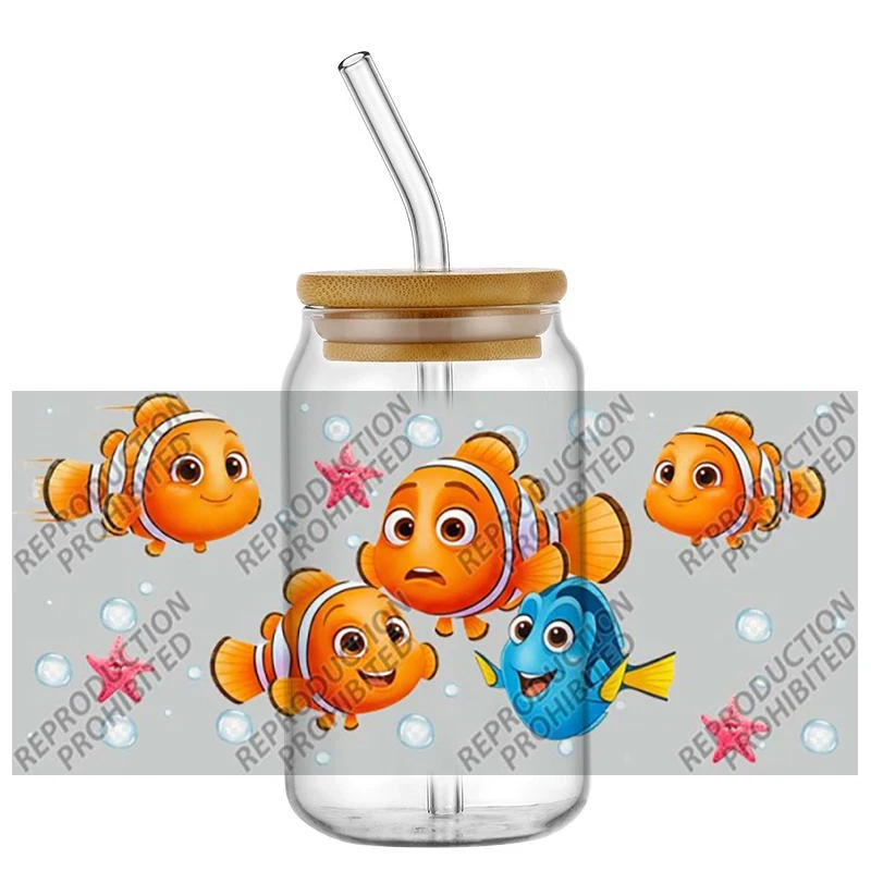 Bestseller Neue Designs Finding Nimo 16oz UV DTF 3D Cartoon Transferaufkleber Dekorfolien für Glasdosen Kreative Bastel-DIY-Aufkleber