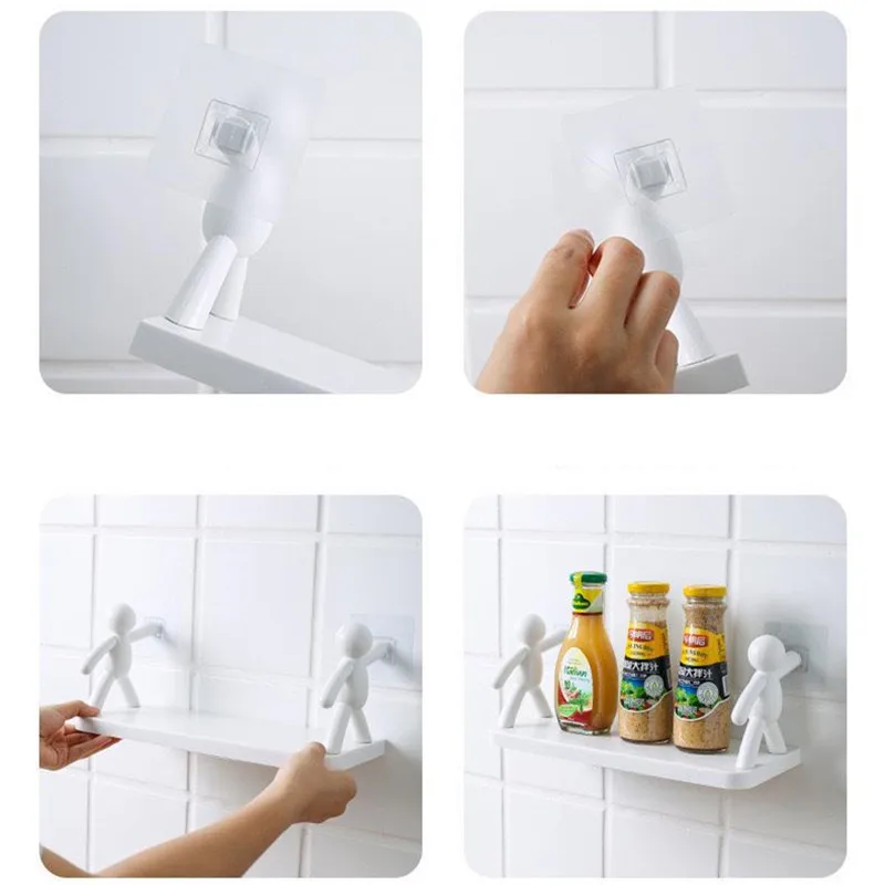 Bathroom Self-adhesive Shampoo Shelves Shower Towel Storage Rack Cosmetic Toilet Organizer Home Decor Kitchen PP Plastic Rack