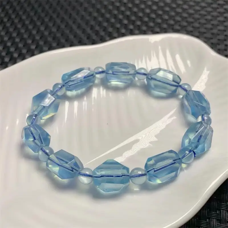 Natural Freeform Aquamarine Bracelet Stretch Polychrome Handmade Beads Healing Women Jewelry Gift 1PCS