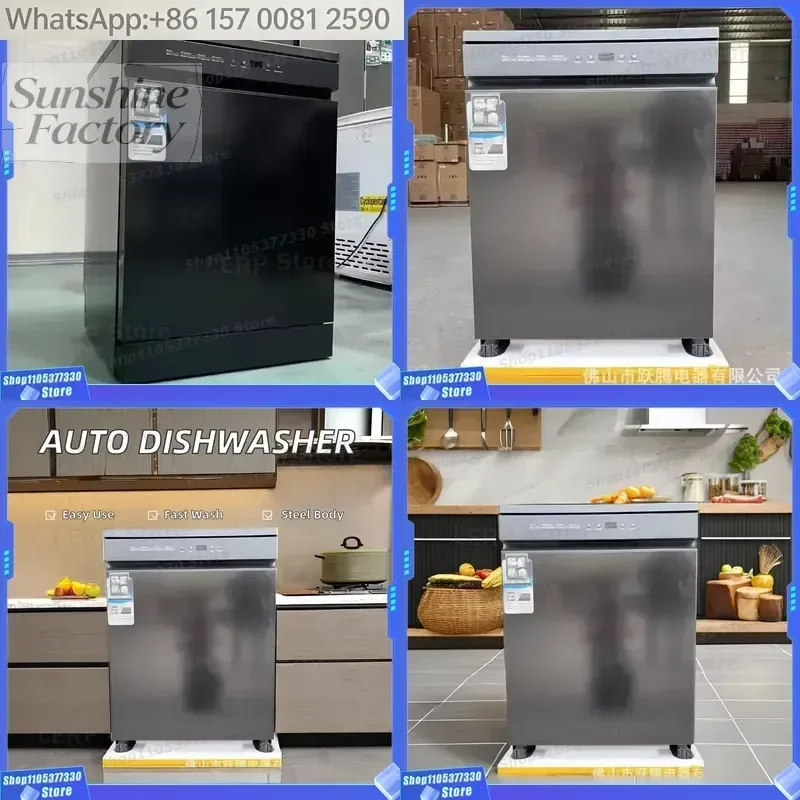 Sleek Black/Gray Glass Dishwasher 14 Sets Load Capacity Home & Hotel Use Wash & Dry Function Bucket Washing Machine