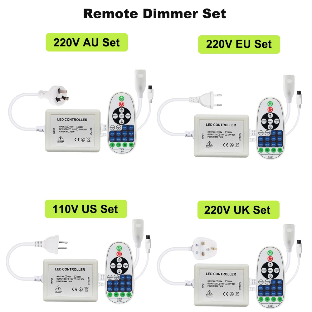 Dimmable Bluetooth APP 23key Remote LED Controller with EU/UK/AU/US Power Plug For AC 110V 220V 2835 120LEDs/m LED Strip Lights