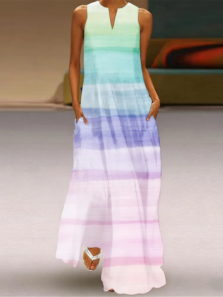 Imagen del vestido maxi de talla grande para mujer en color y estampado vibrante