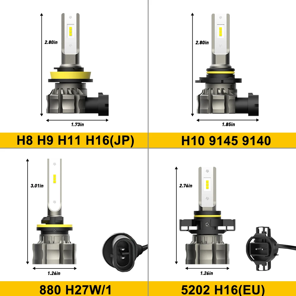 AUXITO 2Pcs CANBUS H8 H11 LED Fog Light Bulbs 880 H27W 5202 H16 H10 9145 LED 3000K Amber Yellow DRL Daytime Running Driving Lamp view 6