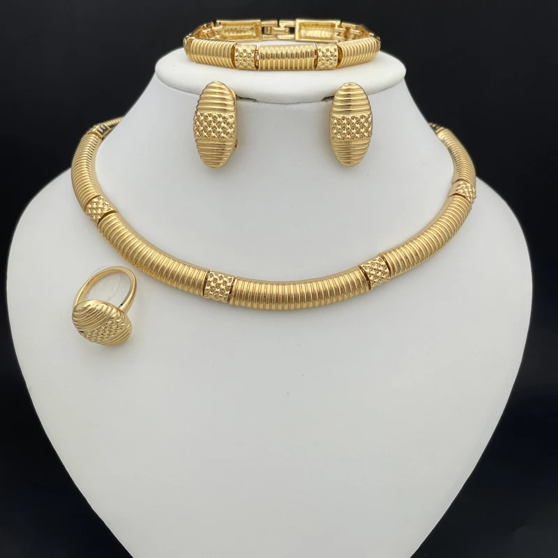 

Gold Color Jewelry Sets For Women Luxury Quality Necklace Earrings Bracelet And Ring Dubai African 18K Gold Plated Jewelry