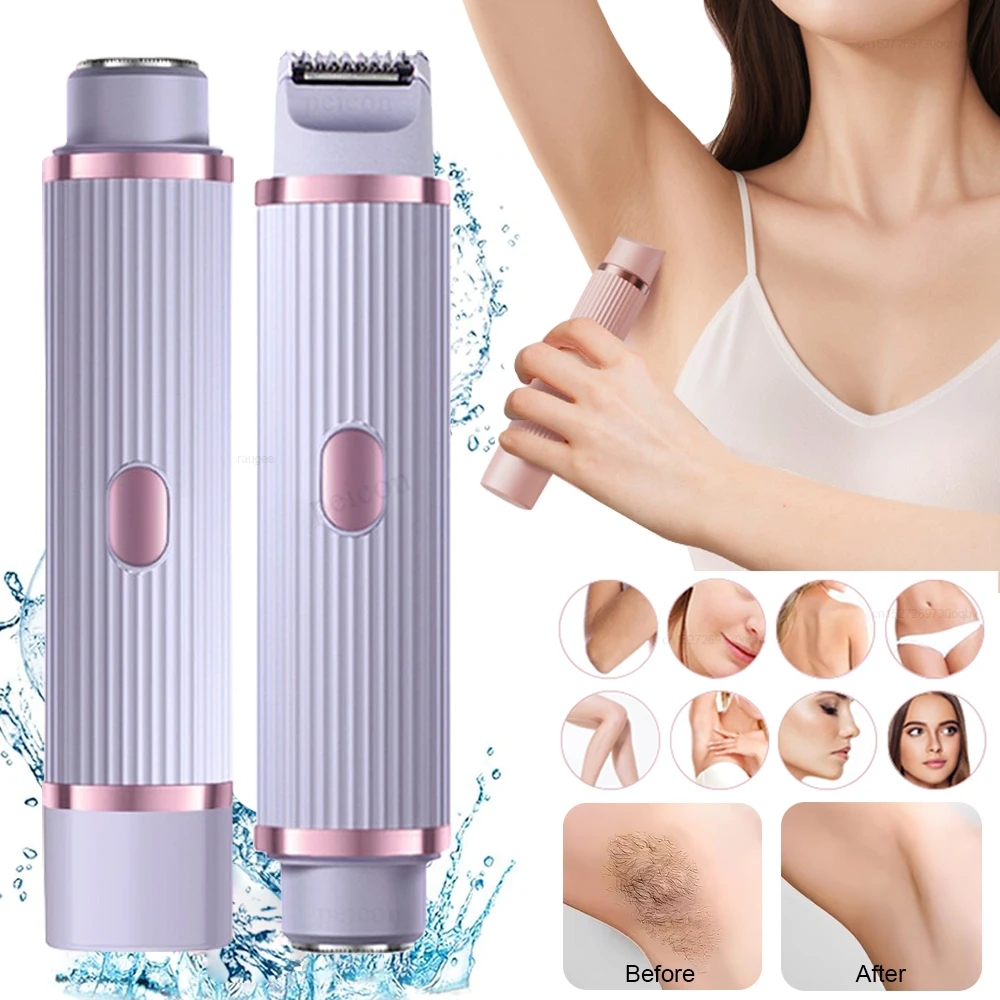 Electric Shaver for Women Body Epilator Bikini Trimmer Female Razor 2 in 1 Hair Remover for Women for Bikini Leg Facial Mustache