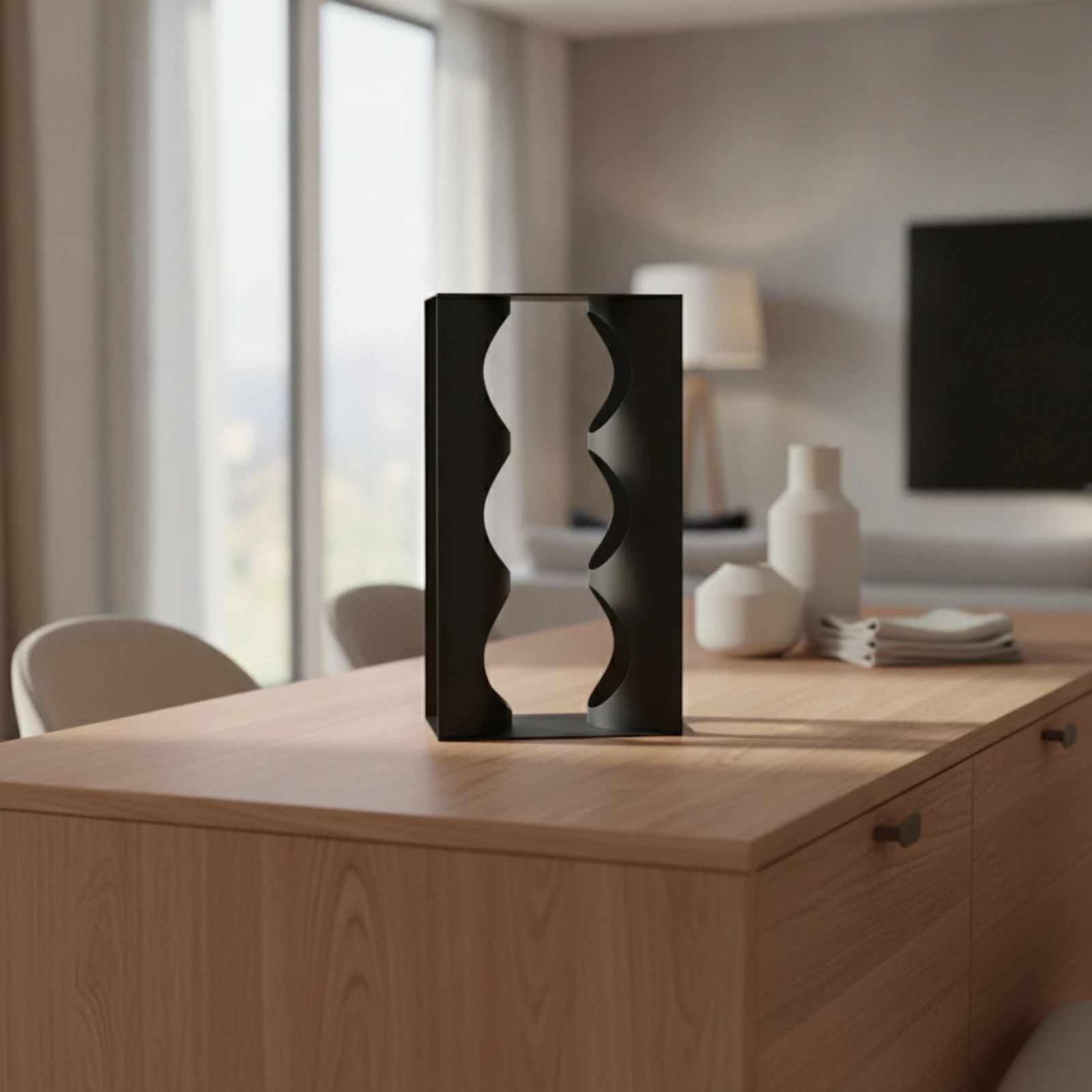 Rectangular Wine Rack with Curved Bottle Openings Compact Freestanding Countertop Wine Rack Space-Saving Minimalist for Home Bar
