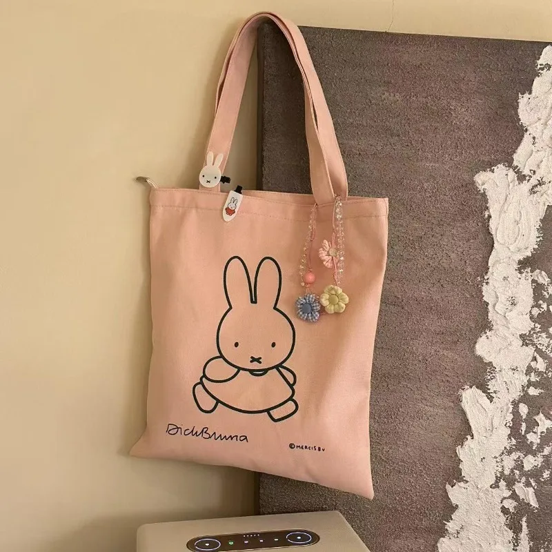 

New Kawaii Miffy Fashionable Commuting Simple Printed Pattern Canvas Bag Large Capacity High Appearance Girl Gift Tote Bag