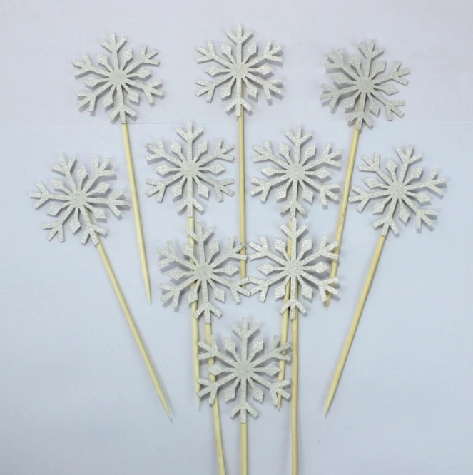 10 Pcs Snowflake Cupcake Toppers Baby Girl Frozen Birthday Party Decoration Kids Christmas Cake Supplies Accessories