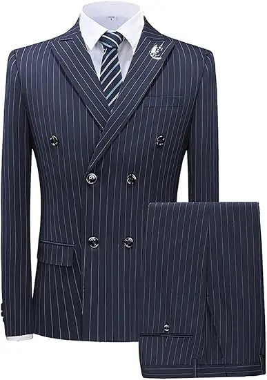 Luxury Men's Suit 2 Pieces Striped Suit Men Blazer and Pants Set Double Breasted Classic Pinstripe Tuxedo for Men Business Party