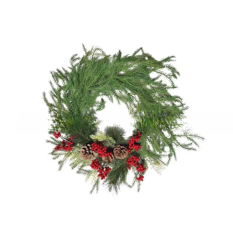 

Red fruit bell garland decoration, shopping mall window arrangement props, pine cone pulp garland door pendant