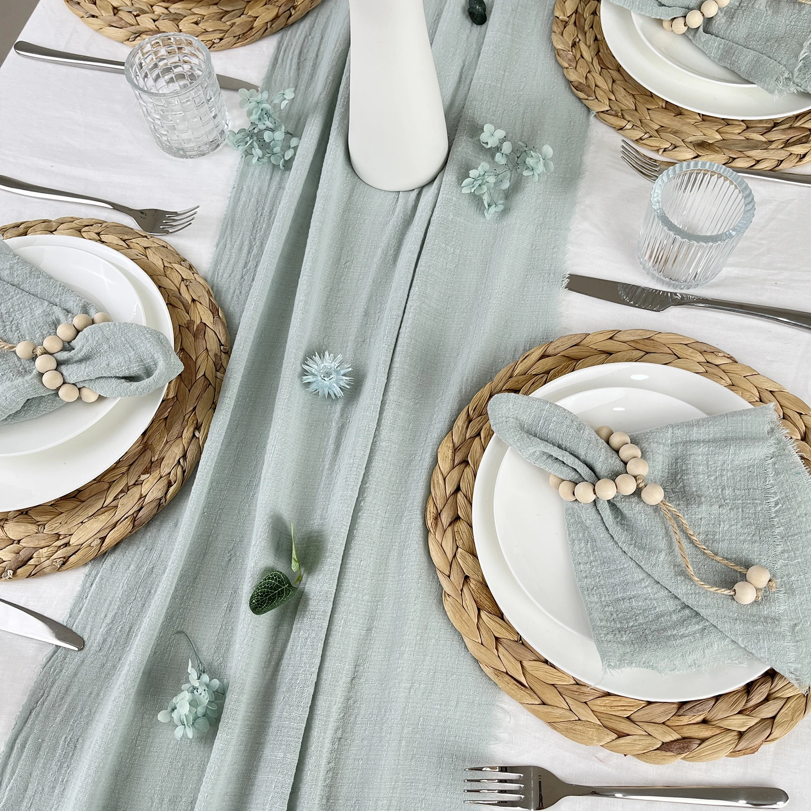 Camino de mesa de boda de gasa de algodón, servilletas de comedor con textura de rebabas rosas Retro, corredores de mesa de cocina, decoración de mesa de Navidad para el hogar, regalo
