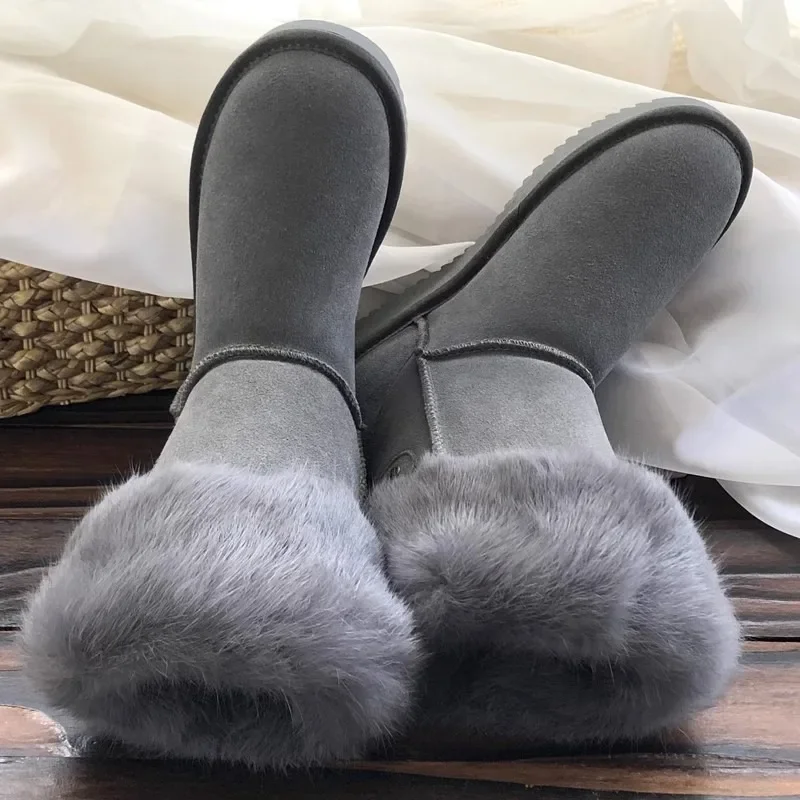 Cow Suede Ladies Short Barrel Boots 2023 Winter Plush Warm Snow Boots Simple Solid Short Plush Women\'s Boots Zapatos De Mujer