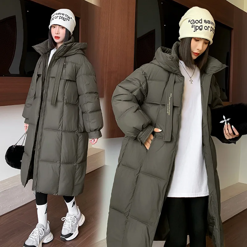 Women Long Parkas Coats Hooded Overcoats Solid Long Sleeves Zipper Thick Loose Oversize Office Lady Casual Autumn Winter 2025