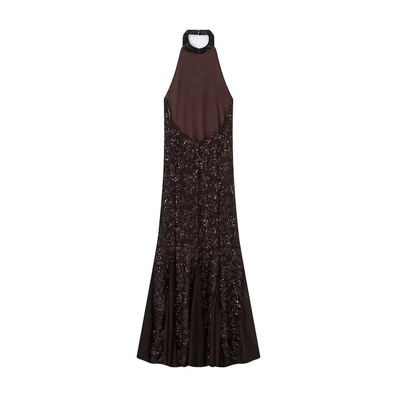 Nlzgmsj 2026 Spring Sexy sequin decoration Long Dresses for Women Backless Hanging neck collar Dress Elegant Evening Party Dress - Image 3