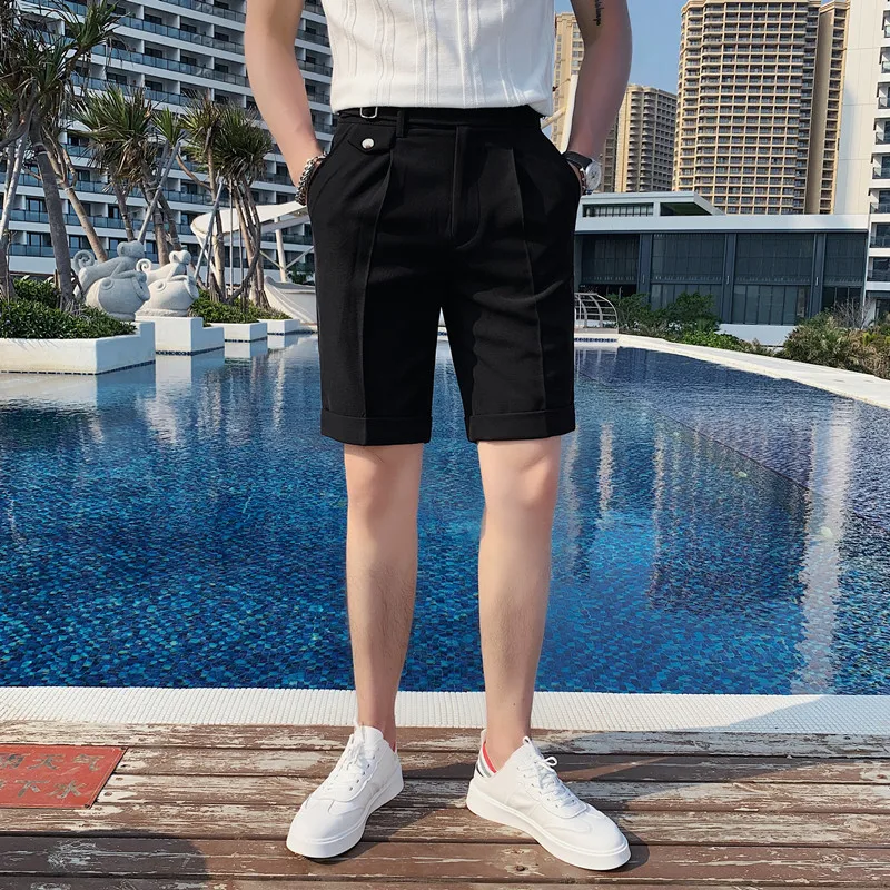 2023 Brand Clothing British Syle Summer Leisure for Men Business Shorts/Male Slim Fit Pure Color Suit Shorts Plus Size 29-36