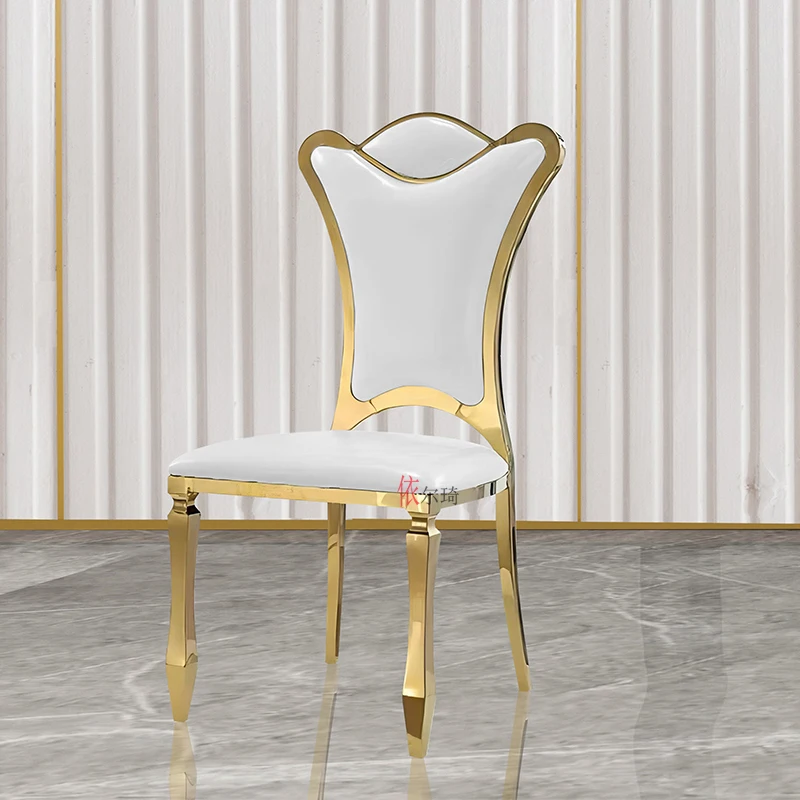 

Light luxury simple modern European stainless steel backrest leather chair home hotel banquet high-end wedding metal dining stoo