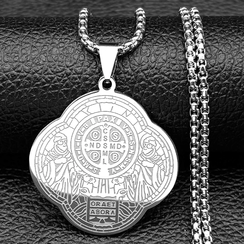 الكاثوليكية سانت بنديكت البرسيم ميدالية قلادة من الفولاذ المقاوم للصدأ للنساء الرجال الذهب اللون عبر سلسلة الصلاة مجوهرات سان بينيتو