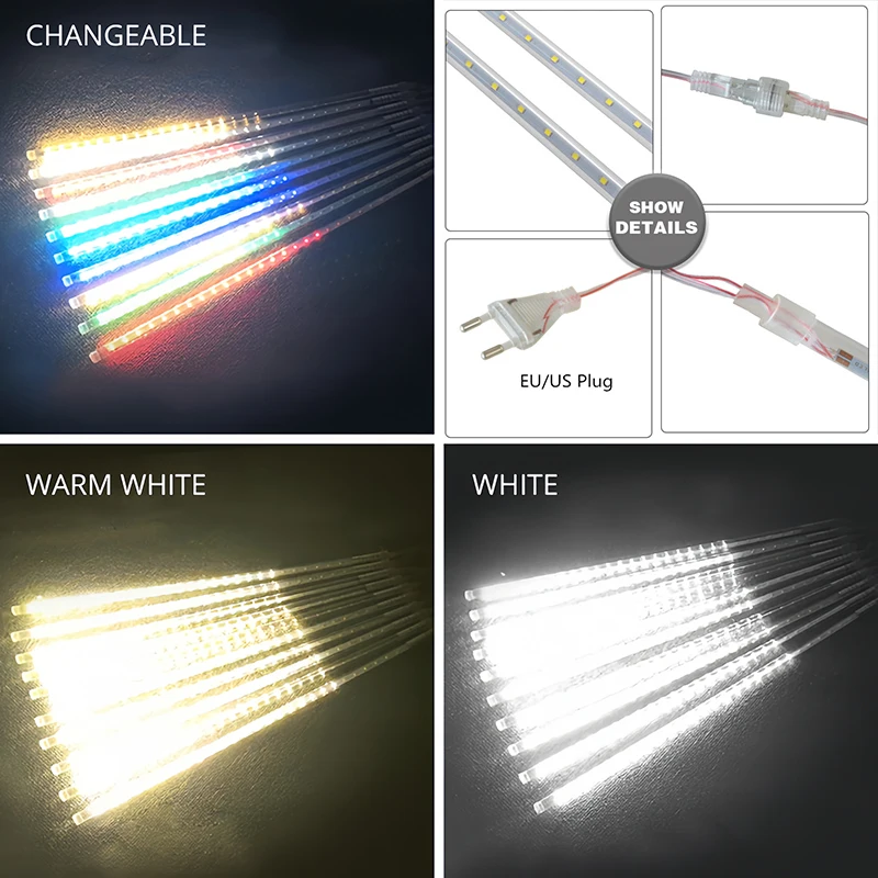 الاتحاد الأوروبي التوصيل LED النيزك دش ضوء 8 أنابيب 30/50 سنتيمتر عطلة سلسلة أضواء الجنية حديقة ديكور في الهواء الطلق شارع جارلاند زينة عيد الميلاد #5