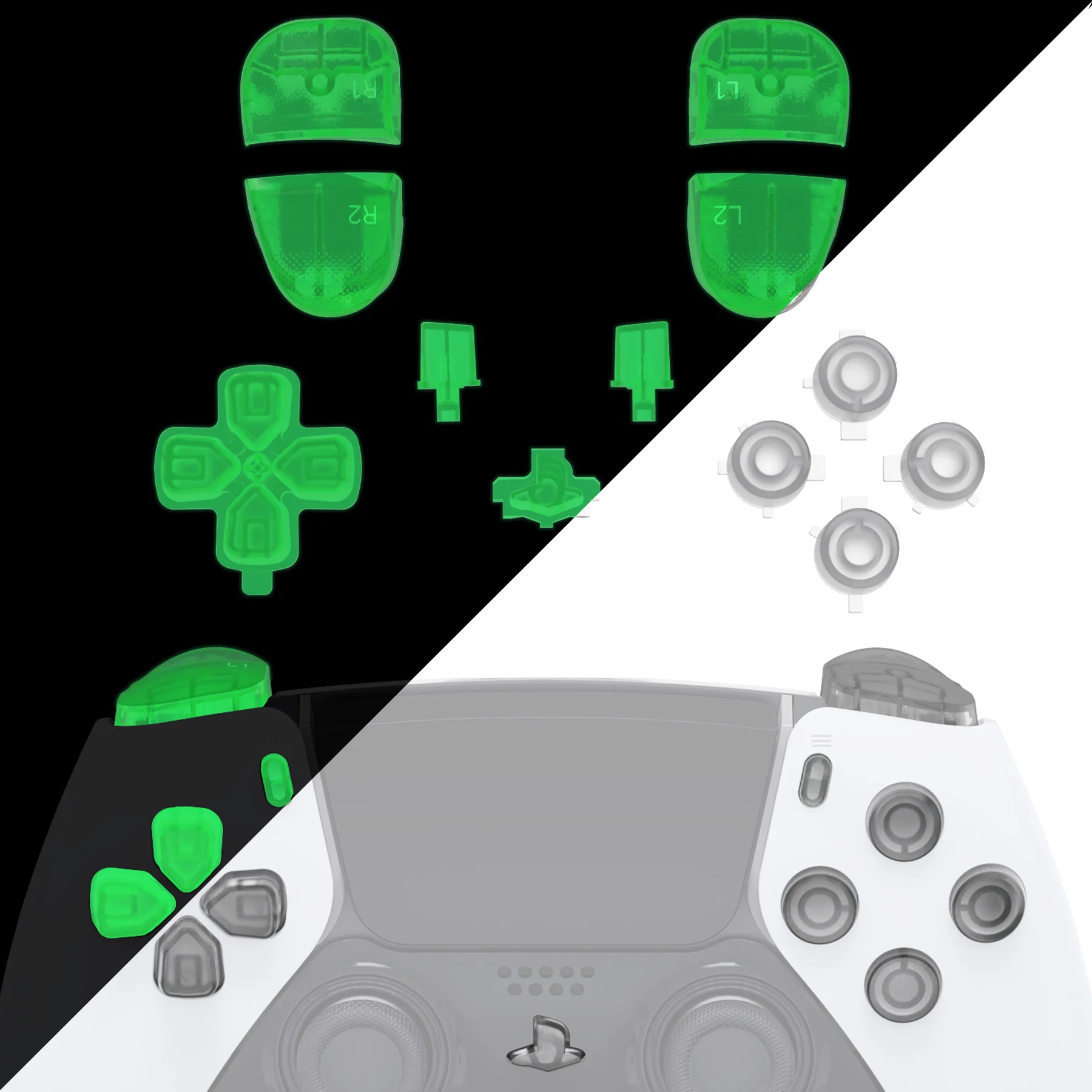 

eXtremeRate Replacement Full Set Buttons for ps5 Edge Controller - Glow in Dark - Green