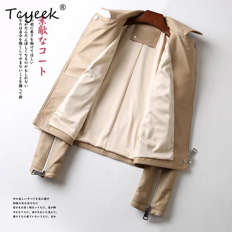 Tcyeek Top Layer Schaffell Frühling Herbst Anzug Führende Motorrad Kurze frauen Echtes Leder Jacke Ж Ett Bydyddydd Mohamed