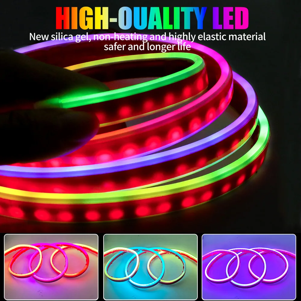 RGB Dynamic Scan Start Up DRL Daytime Running Lights Strip with Turn Signal Lamp Flexible Car SUV Led Hood Light 12V APP Control view 3
