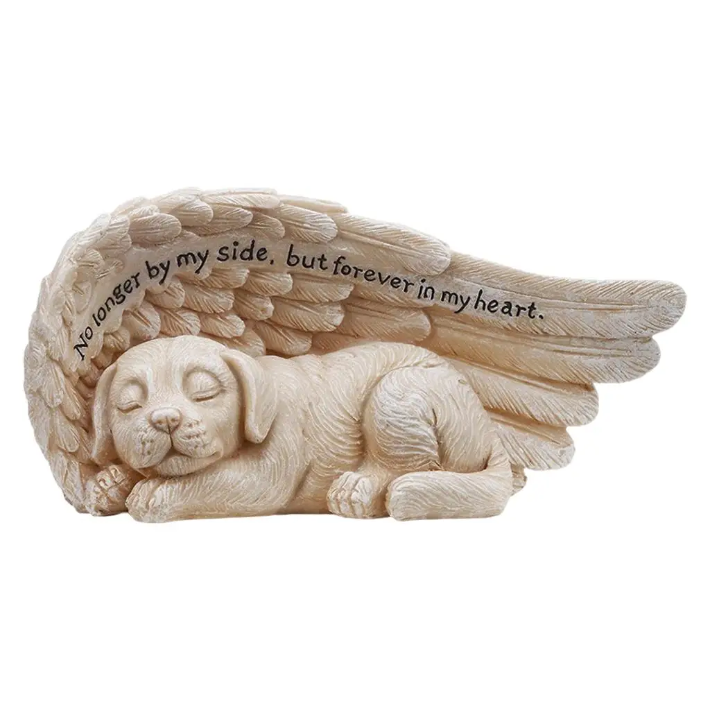 Sleeping Puppy Angel Wings Memorial Statue Resin Pet Grave Marker Figurine Outdoor Garden Decoration for Dog Loss Tribute