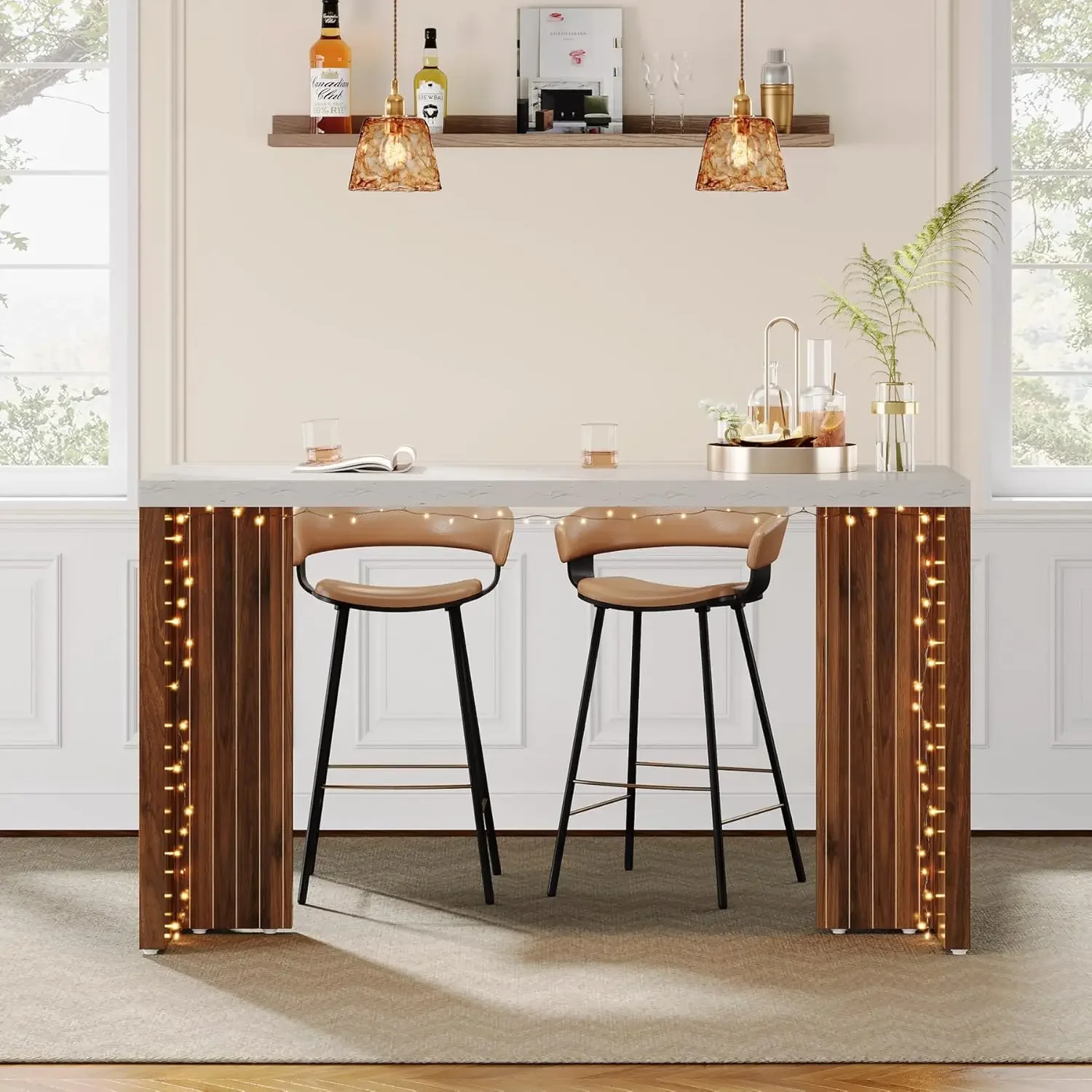 [سعر مخفض! ]وحدة بار منزلية، طاولة بار مقاس 55.12 بوصة مع سطح طاولة نهائي من الرخام الصناعي، شريط صغير حديث قائم بذاته لـ Ho