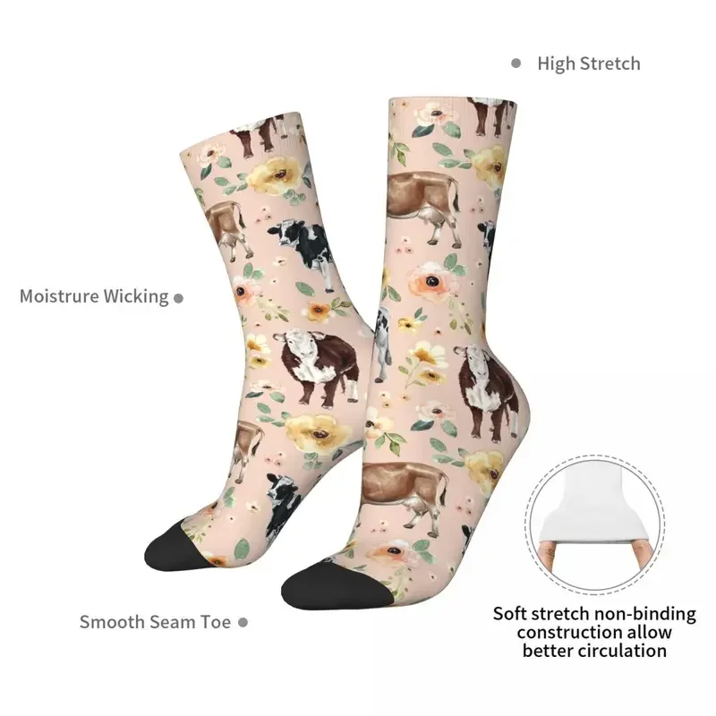 Y2K On Blush , Yellow Flowers, Pink Floral, Cowgirl, Cow Painting Super Soft Stockings All Season Long Socks