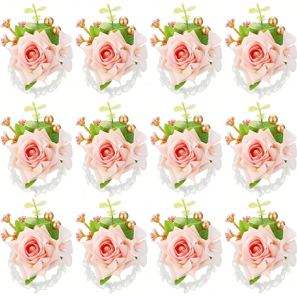 

Of 12 Rose Wrist Corsages For Wedding Corsage Flower Wristlet Floral Wedding Wrist Bridal Rose Leaf Hand Flowers For Bride Brid