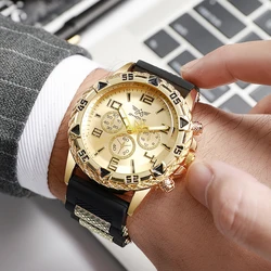 Men Outdoor Sports Military Watch 2024 New Fashion Casual Silicone Strap Quartz Clock Analog Male Golden Dial Wristwatch Relogio