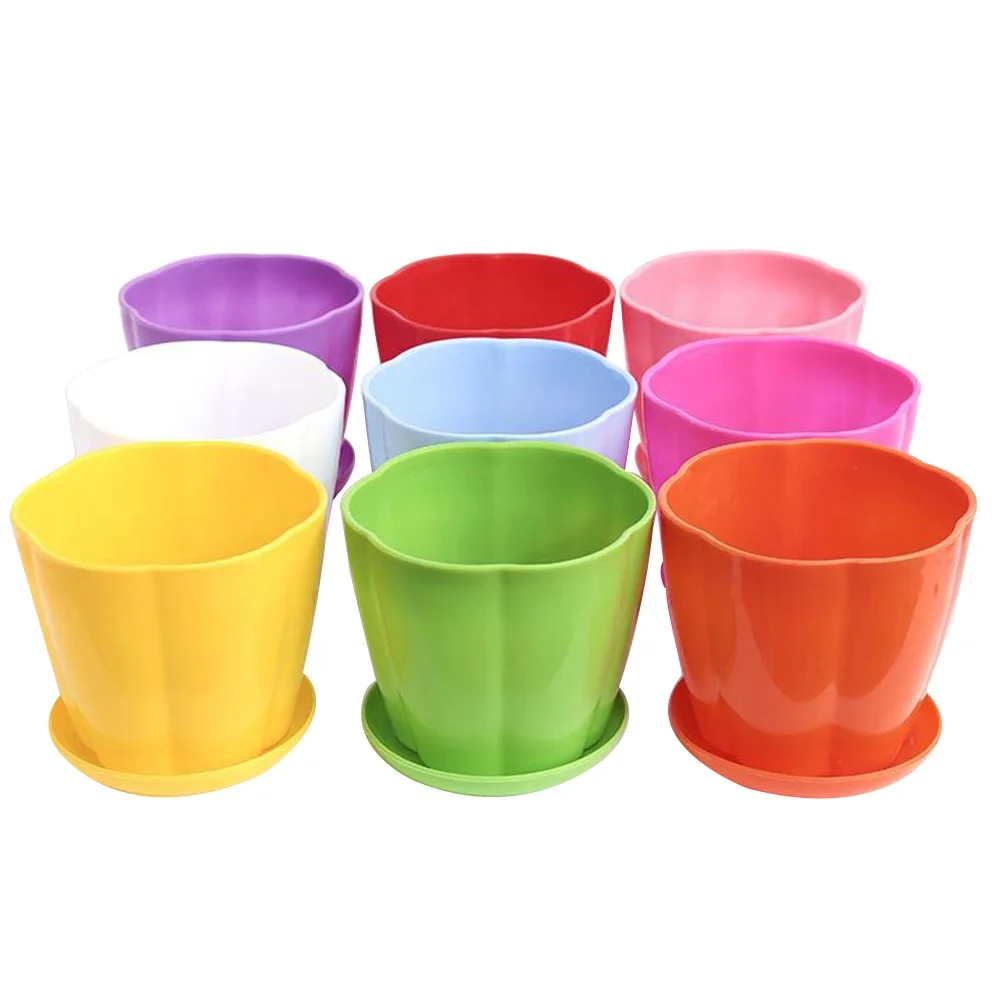 

9 шт. C утолщенный горшок для растений, цветной цветочный горшок в форме лепестка, утолщенный круглый креативный поднос для горшков для растений