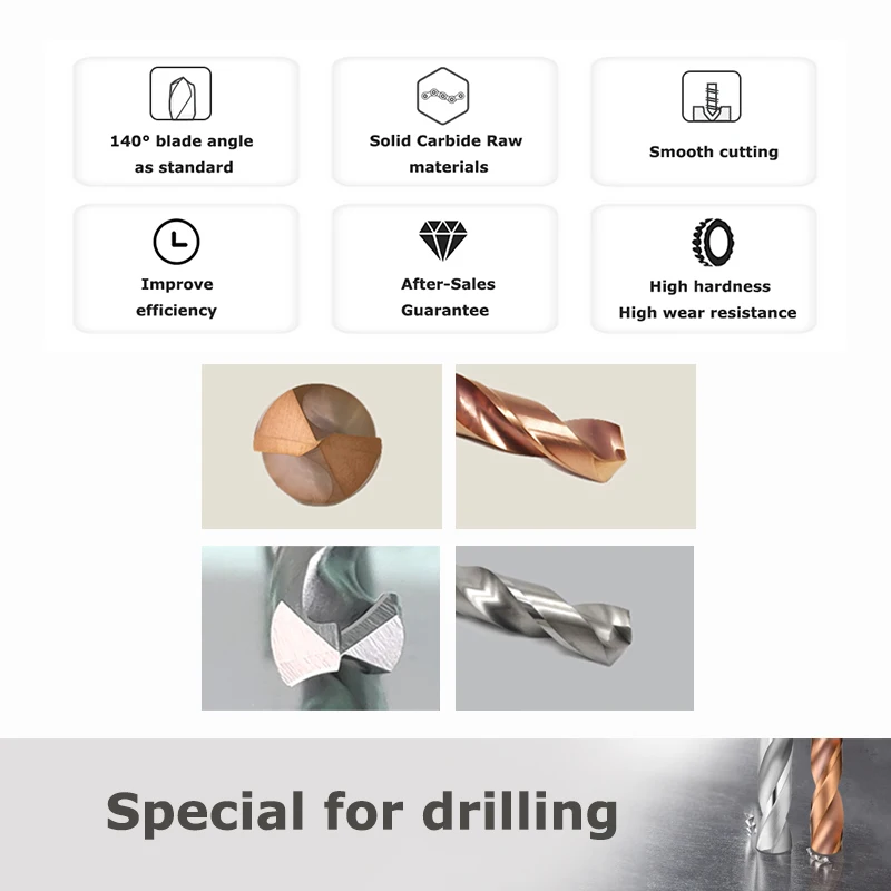 YZH Carbide Twist Drill Total Length 100mm Diameter 2.05-12.95 HRC50/55 CNC Straight Handle Drilling Hole For Metal Iron Steel