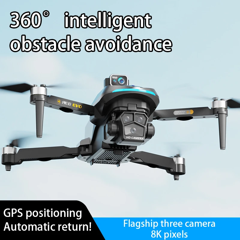 طائرة بدون طيار احترافية جديدة AE8 EVO 4K مع كاميرا ثلاثية عالية الدقة 5G WIFI FPV GPS Dron بدون فرش شاشة تجنب العوائق أجهزة الاستقبال عن بعد