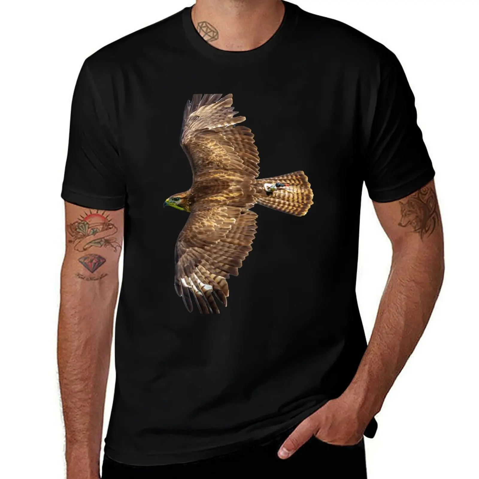 Buzzard displaying falconry telemetry T-Shirt Breathable Basic Cotton T-Shirt