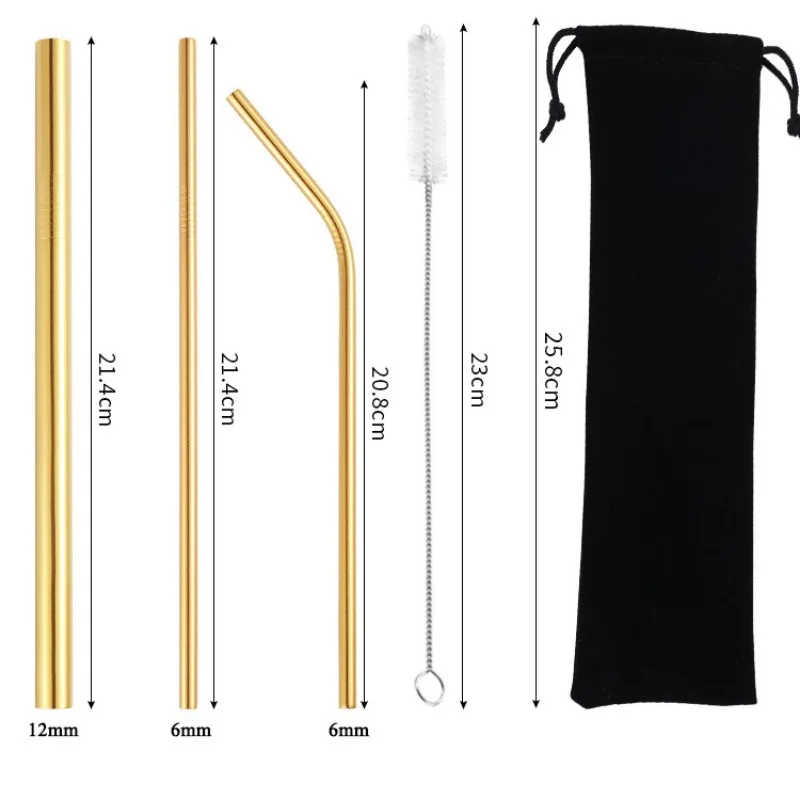 Straws Set Bar Cocktail Straw for Glasses Drinkware 4Pcs Reusable Drinking Straw Metal Straws 304 Stainless Steel Straws