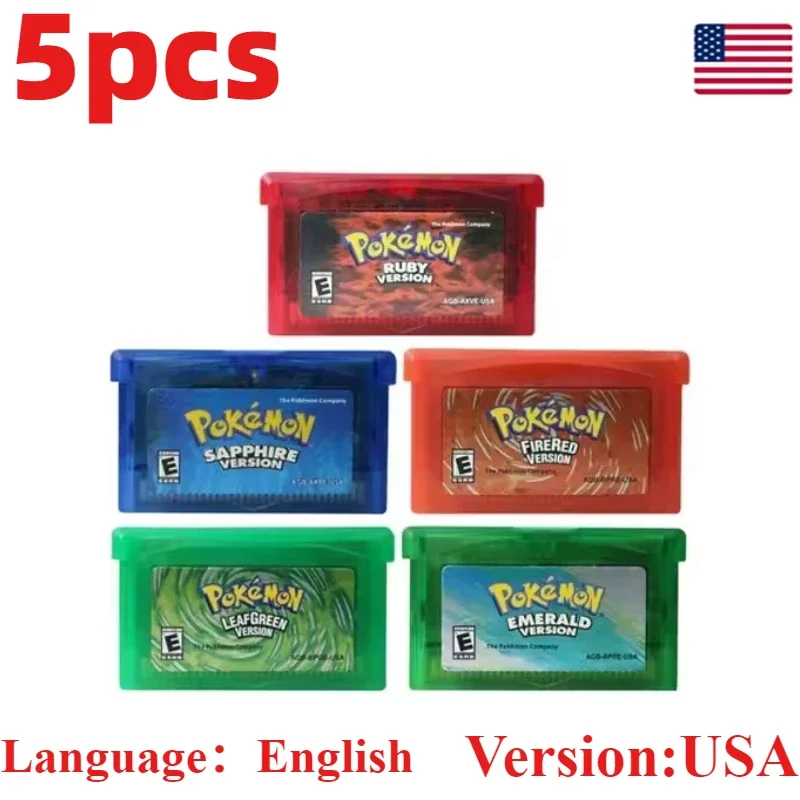 Nieuwe Pokemon GBA 6 Talen Game Card 32 Bit Video Game Console Cartridge FireRed LeafGreen Ruby Sapphire Voor DS/NDS/GB speelgoed Gift