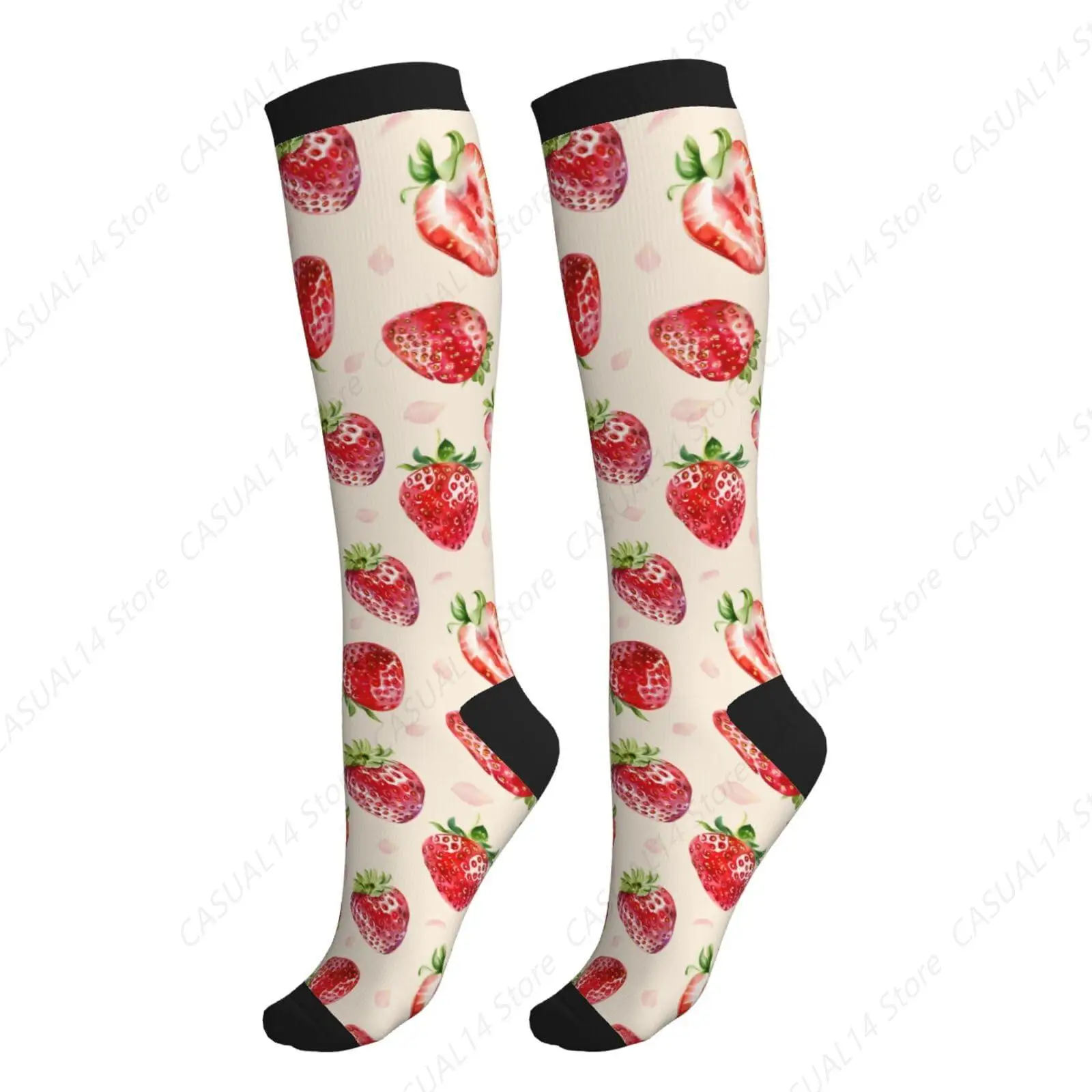 

Strawberry Compression Socks Calf Knee High Support Socks Novelty For Women Men Athletic Running Hiking Nurse