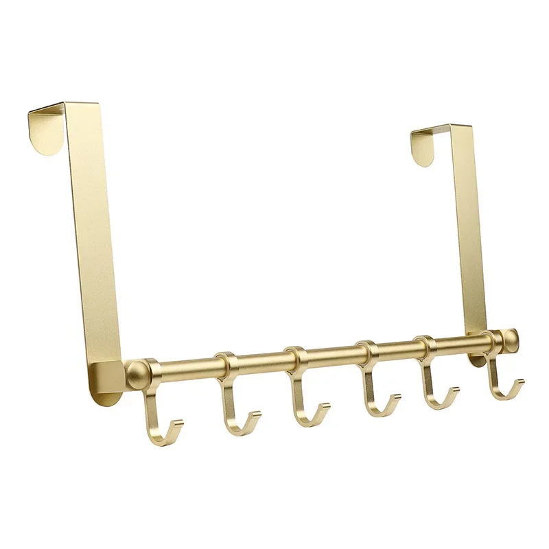 Gold Aluminum Door Hanger Over The Door Hooks with Adjustable 6 Hooks for Coat Bag No Drilling Door Rack for Bathroom Bedroom