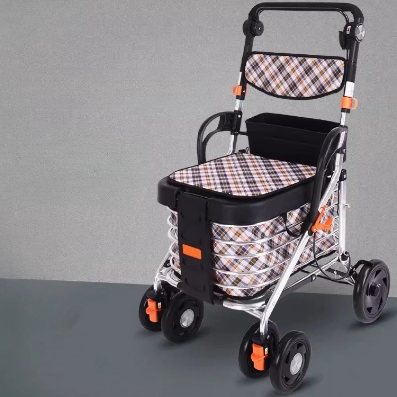 Foldable Rollator Walkers with Seat for Seniors Walking Aids Folding Walker with Seat Storage Cart for Older 150kg Load Capacity