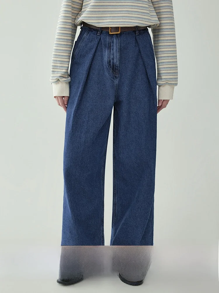 

Синие джинсовые брюки с высокой талией и широкими штанинами, женские повседневные брюки AMUU North Island, сложенные зимние модные многофункциональные свободные брюки