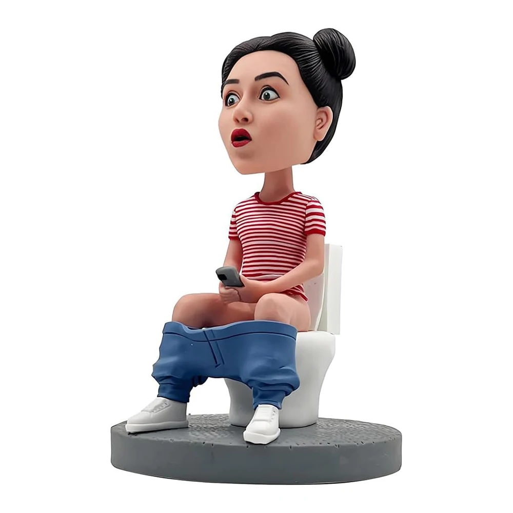 

Custom Bobblehead Figurine, Lady Sitting on Toilet, Personalized Collectible Bobblehead for Car Dashboard