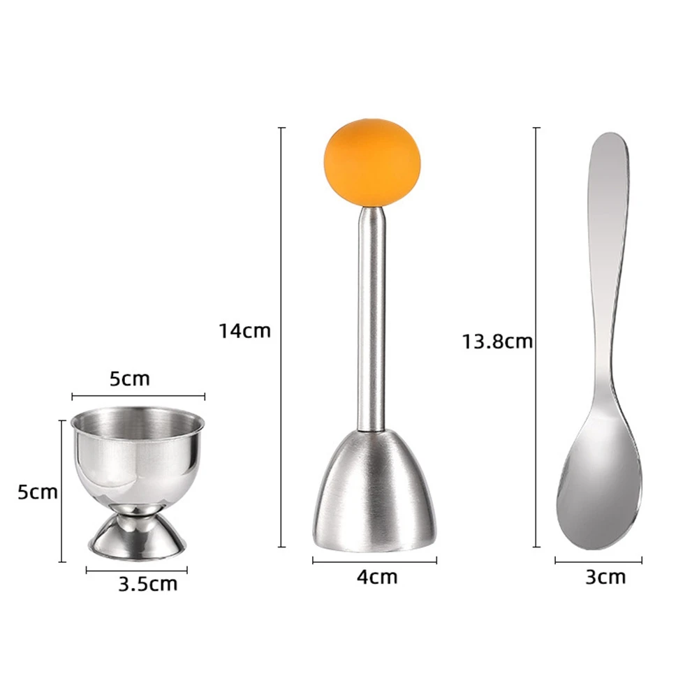 Conjunto de topper para biscoitos de ovos abzl, ferramenta separadora de ovos cozidos macios e duros, 2 copos de ovo, 2 colheres de metal e 1 cortador ou abridor de ovos cozidos macios si