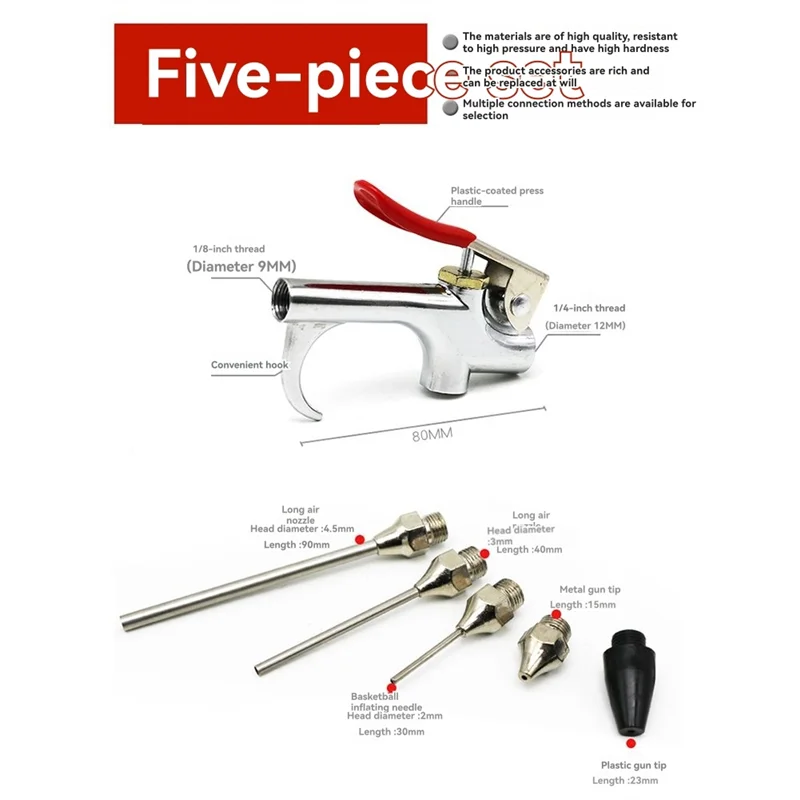 AB11-Air Blow Apparatus Air Nozzle Blow Set 5Pc Accessory Kit,Connection Zinc Alloy Air Machine Compressor Blower Tool Kit