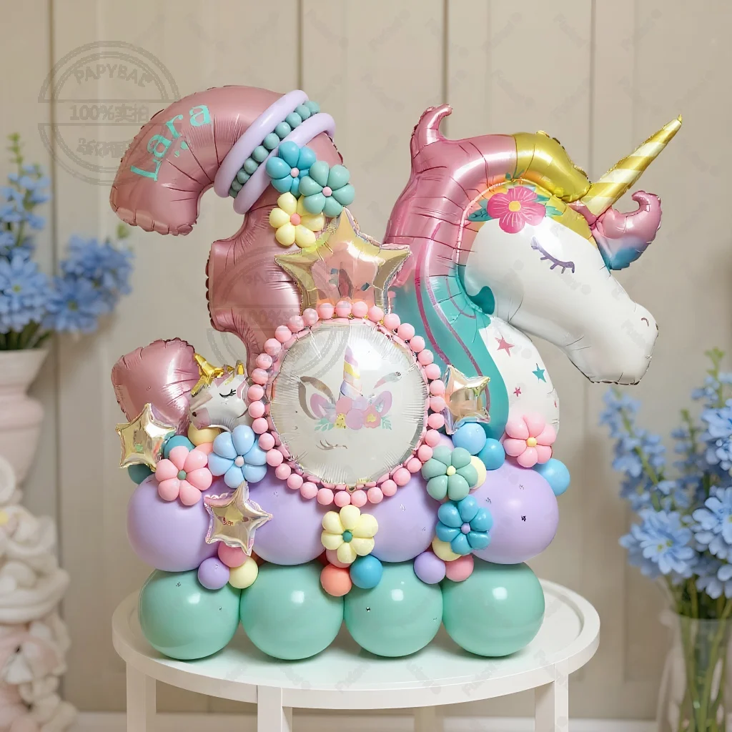 

69 шт. Радужный воздушный шар с единорогом, розовый номер, набор воздушных шаров на день рождения, детские украшения для дня рождения, праздничные принадлежности для вечеринок