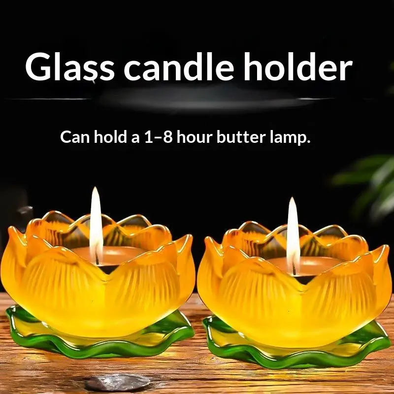 Glass Lotus Candle Holder Colorful Lotus Shape Tealight Candlestick Thickened Decorative Lamp Base For Home Altar Table Decor