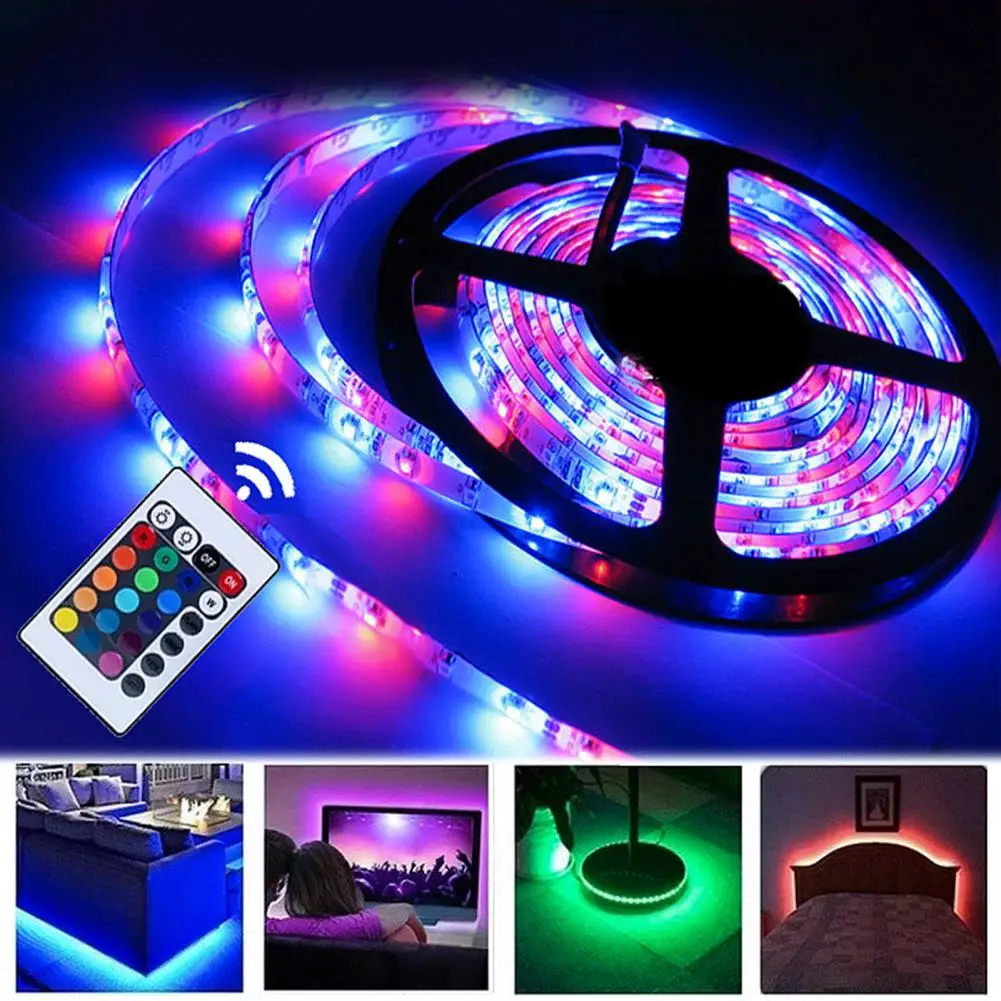 고휘도 IR 원격 제어 LED 스트립 조명, 부드러운 조명, 조도 조절식 자체 접착 장식, 2835 RGB DC 5V USB 테이프 조명