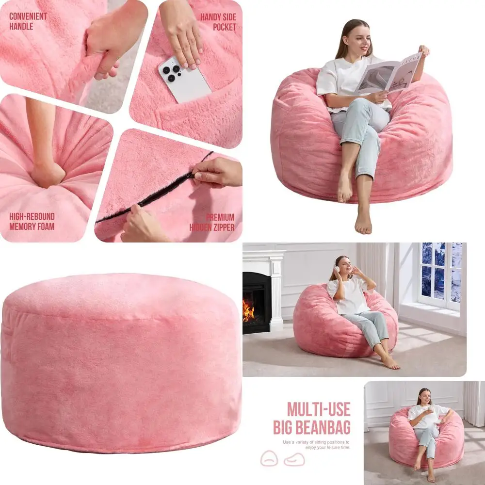 

Large Plush Faux Fur Bean Bag Chair for Adults - 36x36x22, Ideal for Living Room, Bedroom, Dorm, Office - Pink